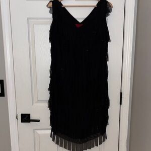 JS Collections Black Layered Ruffle fitted Midi Prohibition style Dress -16